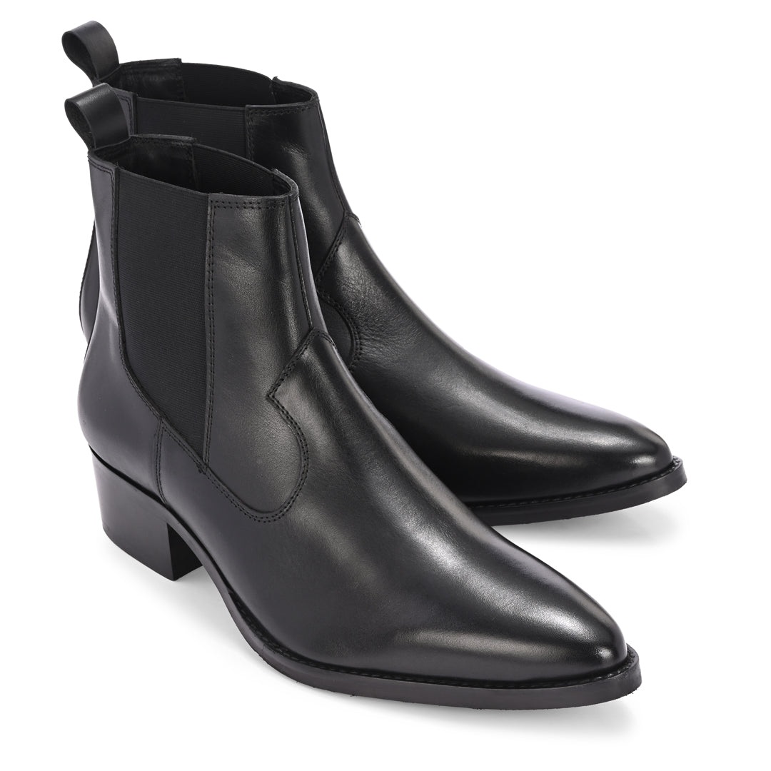 Premium Handmade Leather Black Cuban Heel Chelsea Boots