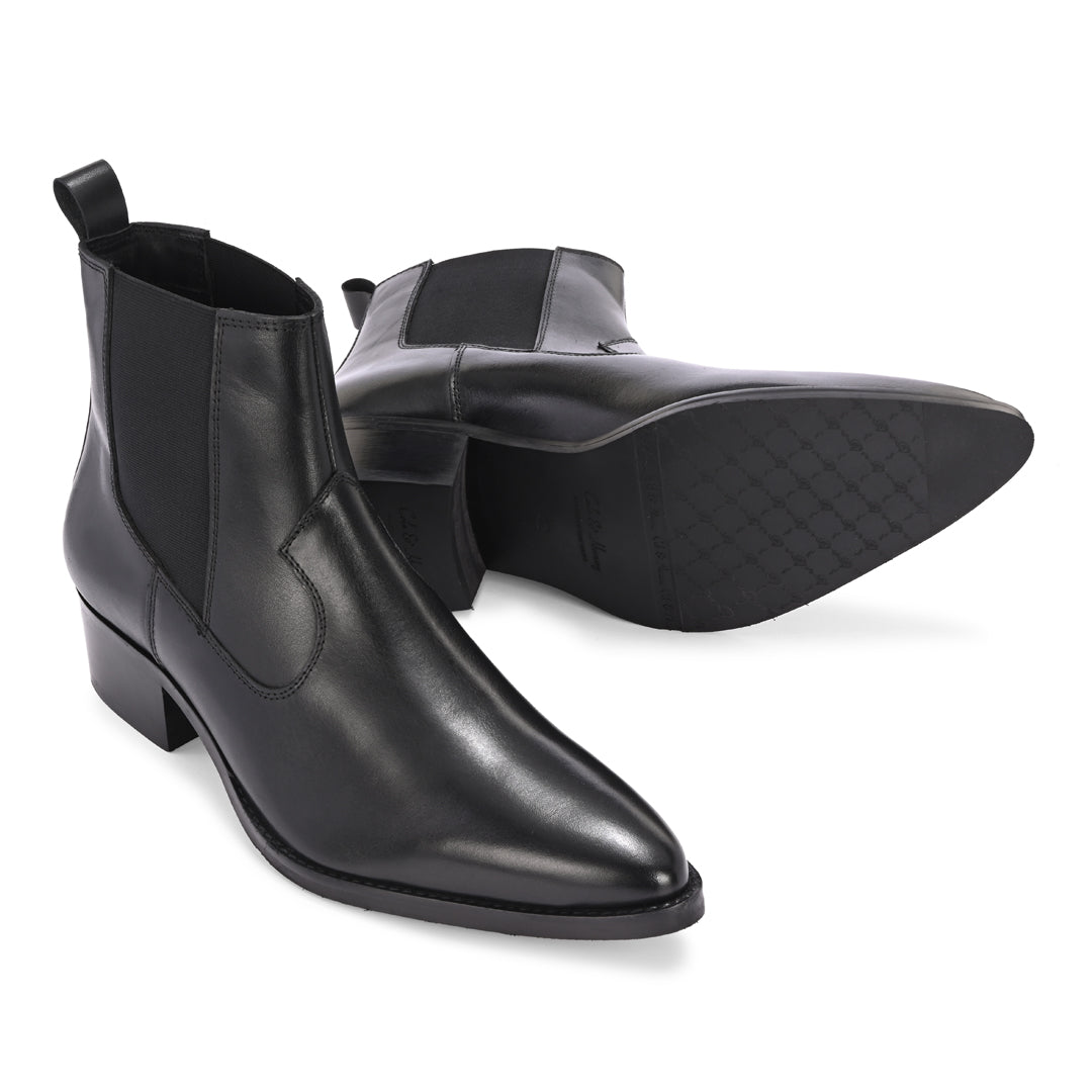 Premium Handmade Leather Black Cuban Heel Chelsea Boots