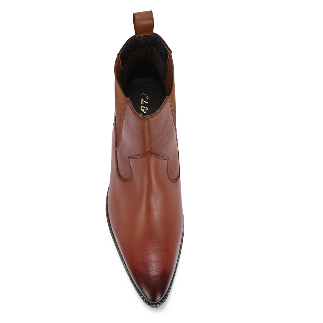 Tan Cuban Heel Handmade Leather Chelsea Boots for Men
