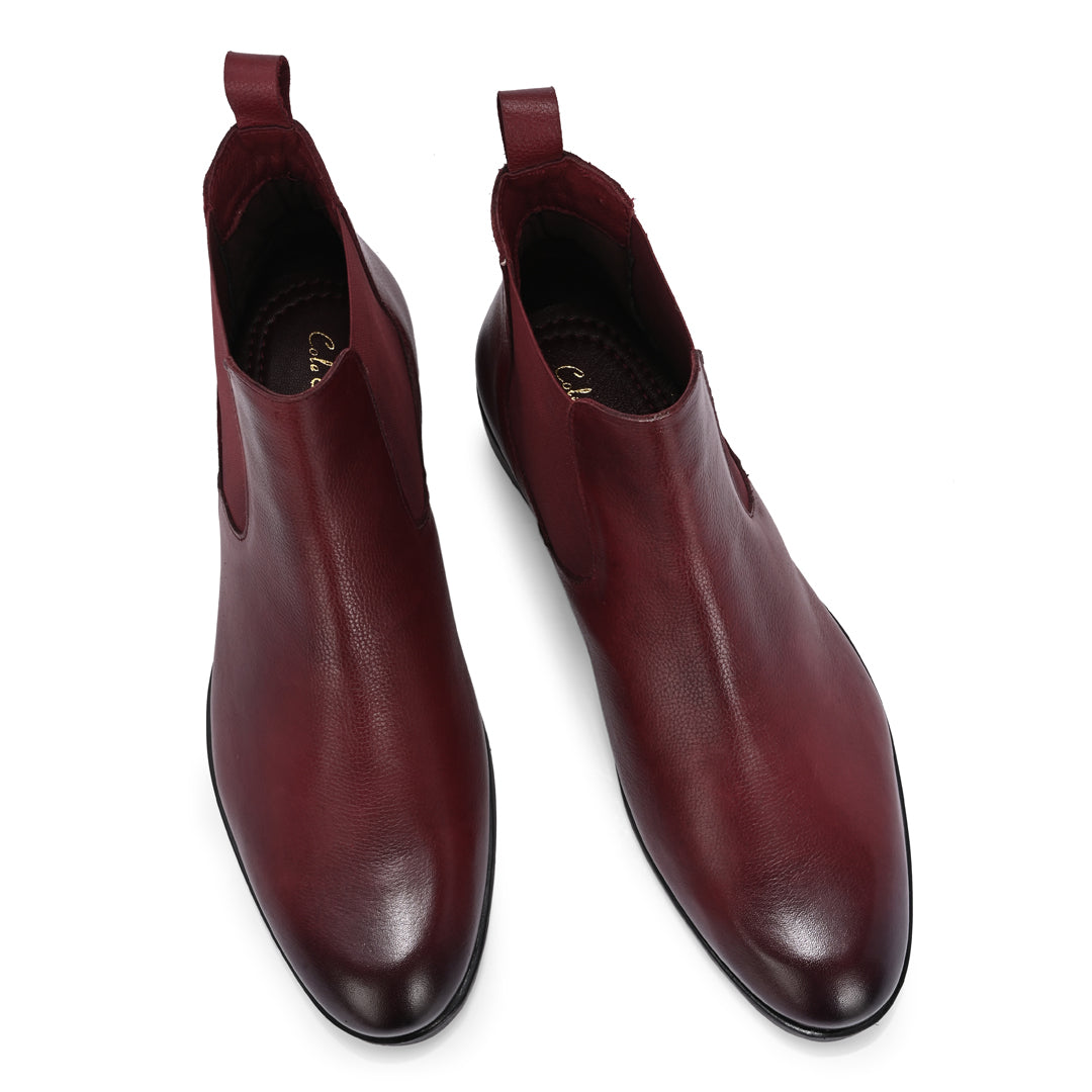 Premium Leather Burgundy Chelsea Boots for Men