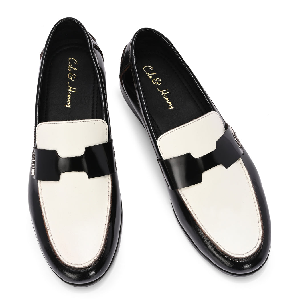 Black & White Patent Leather Handmade Bally Loafer