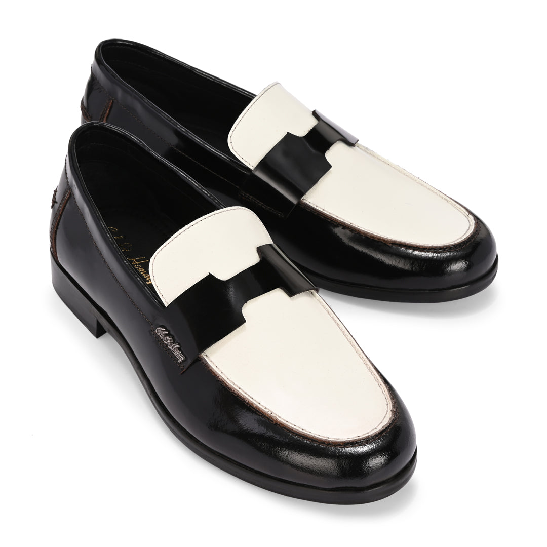 Black & White Patent Leather Handmade Bally Loafer
