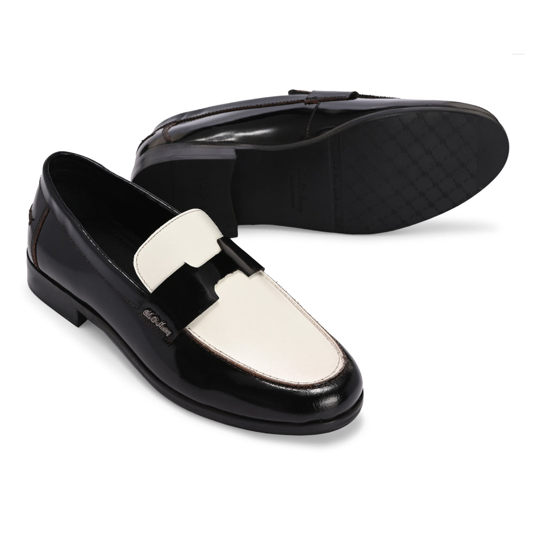 Black & White Patent Leather Handmade Bally Loafer