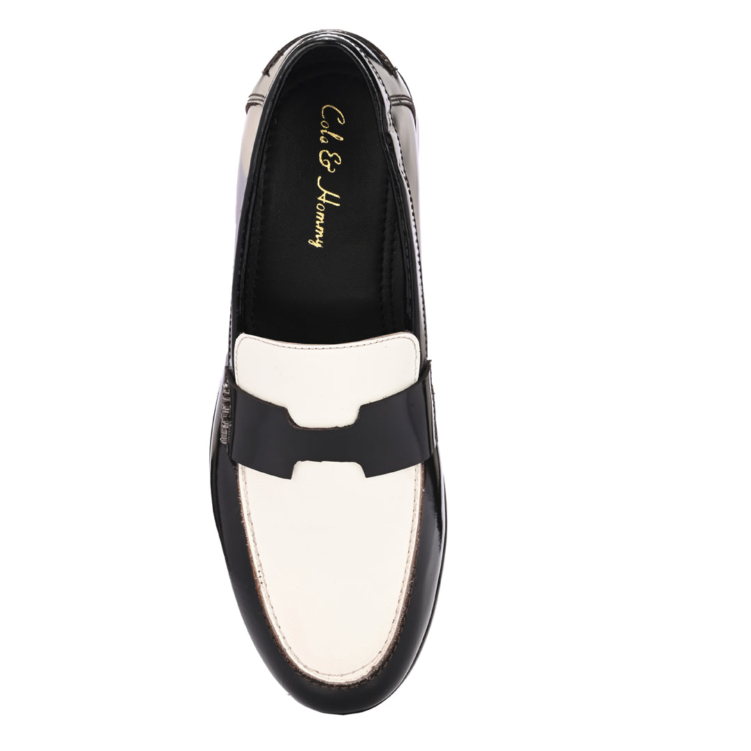 Black & White Patent Leather Handmade Bally Loafer