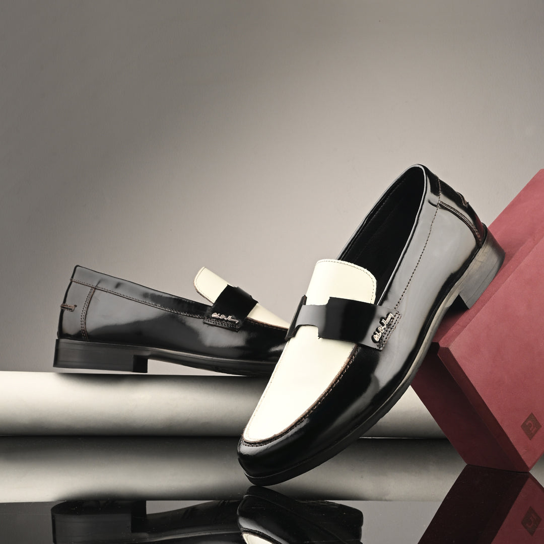 Black & White Patent Leather Handmade Bally Loafer