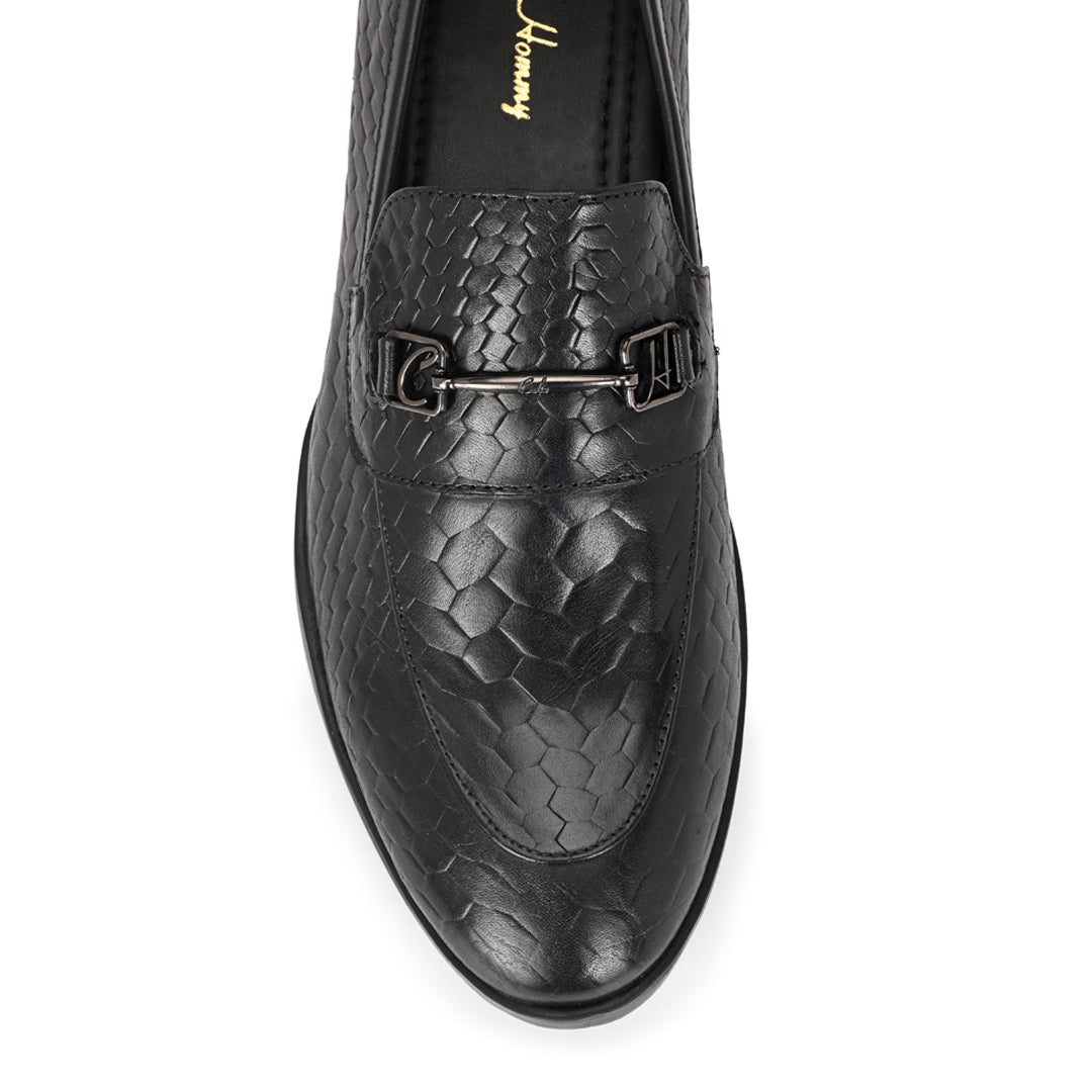 Black Crust Printed Leather Loafer for Men