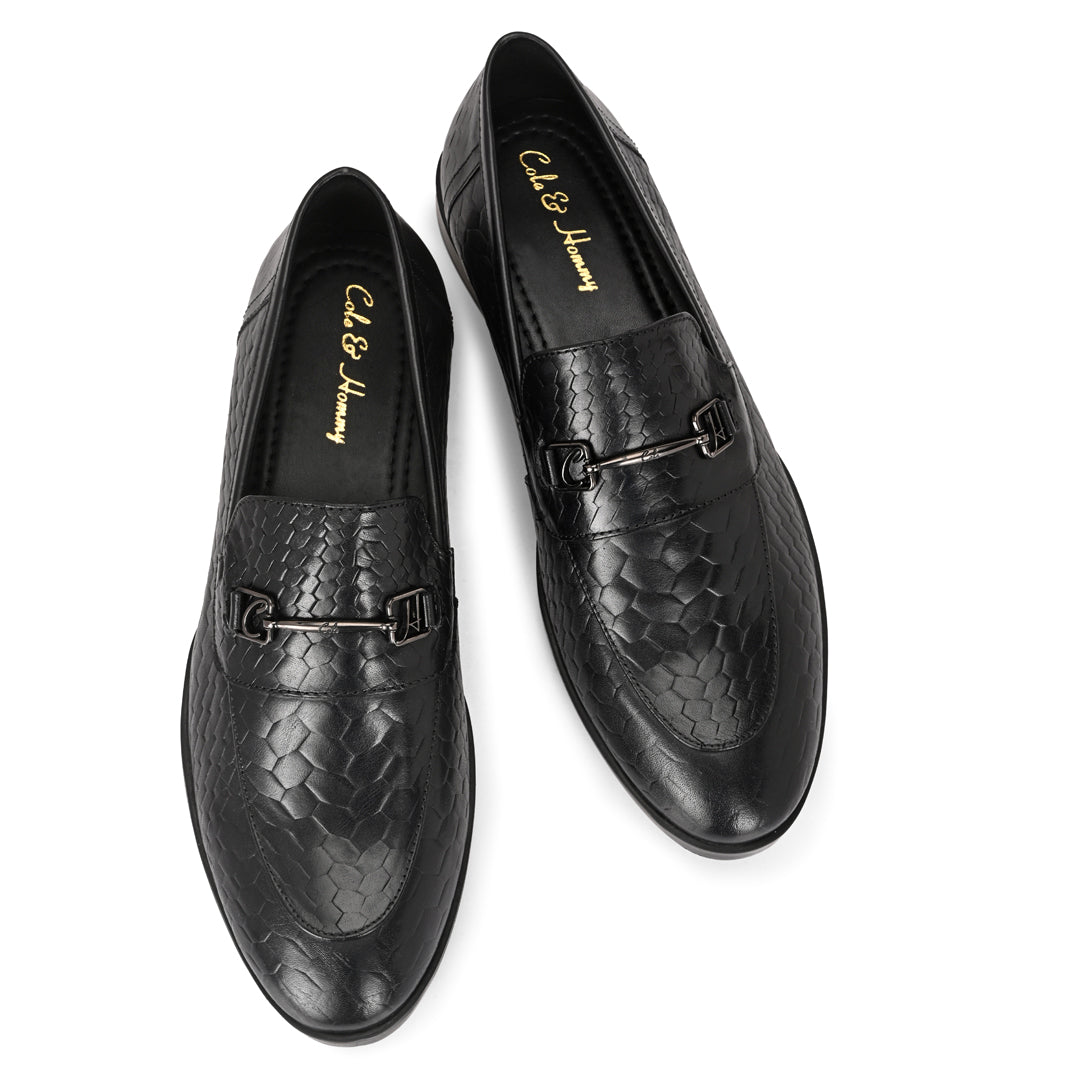 Black Crust Printed Leather Loafer for Men