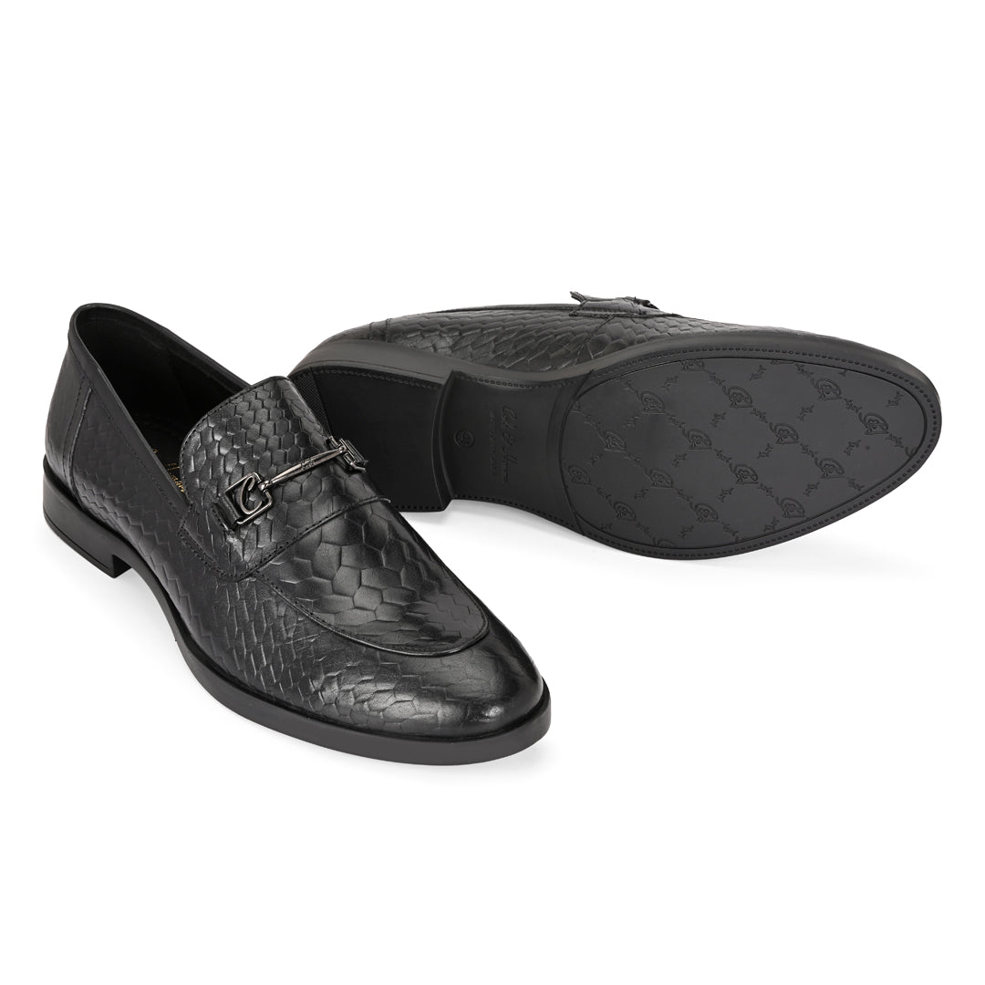 Black Crust Printed Leather Loafer for Men