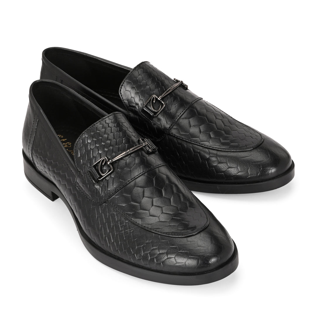Black Crust Printed Leather Loafer for Men