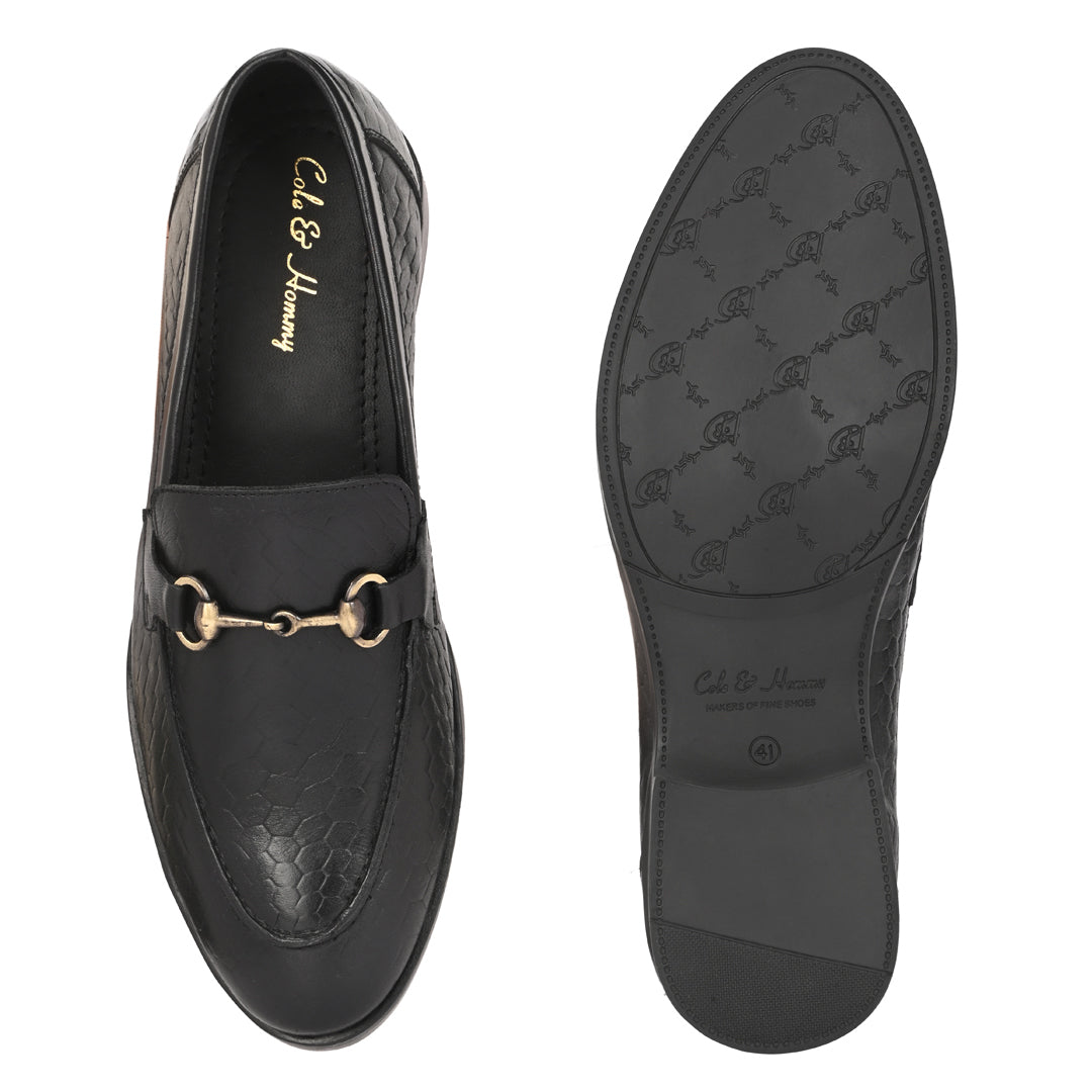 Black Crust Leather Moccasins for Men