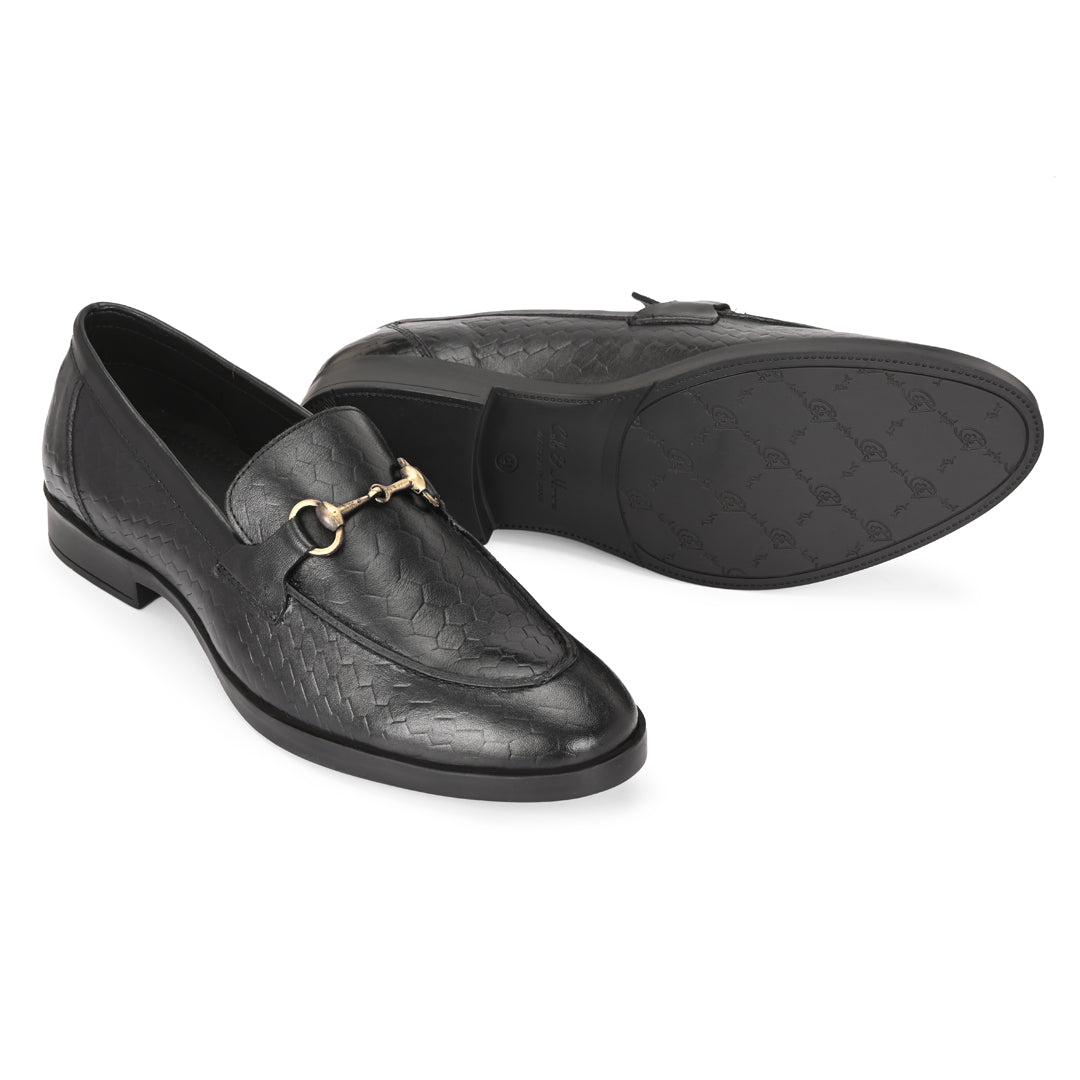 Black Crust Leather Moccasins for Men
