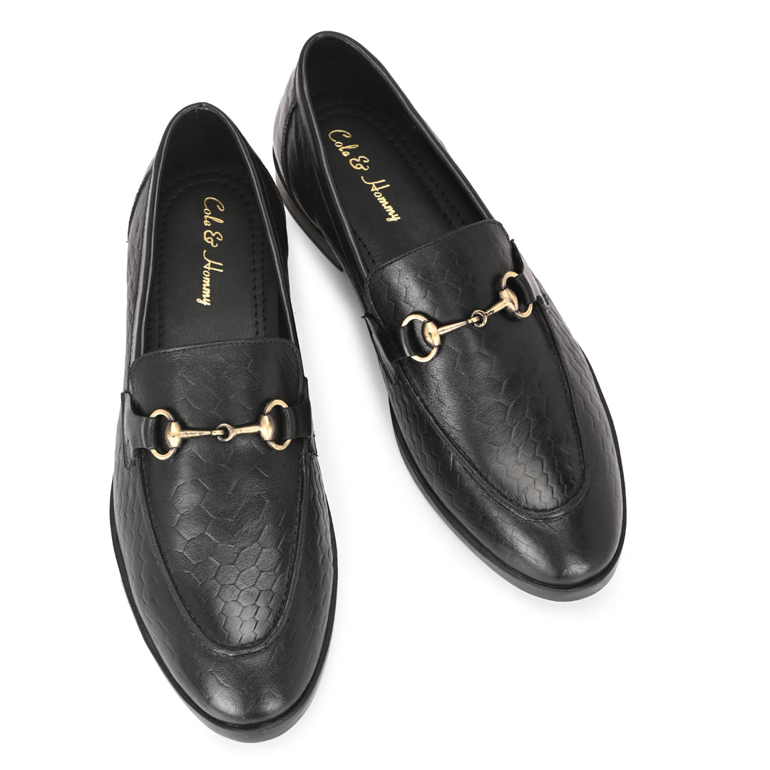 Black Crust Leather Moccasins for Men