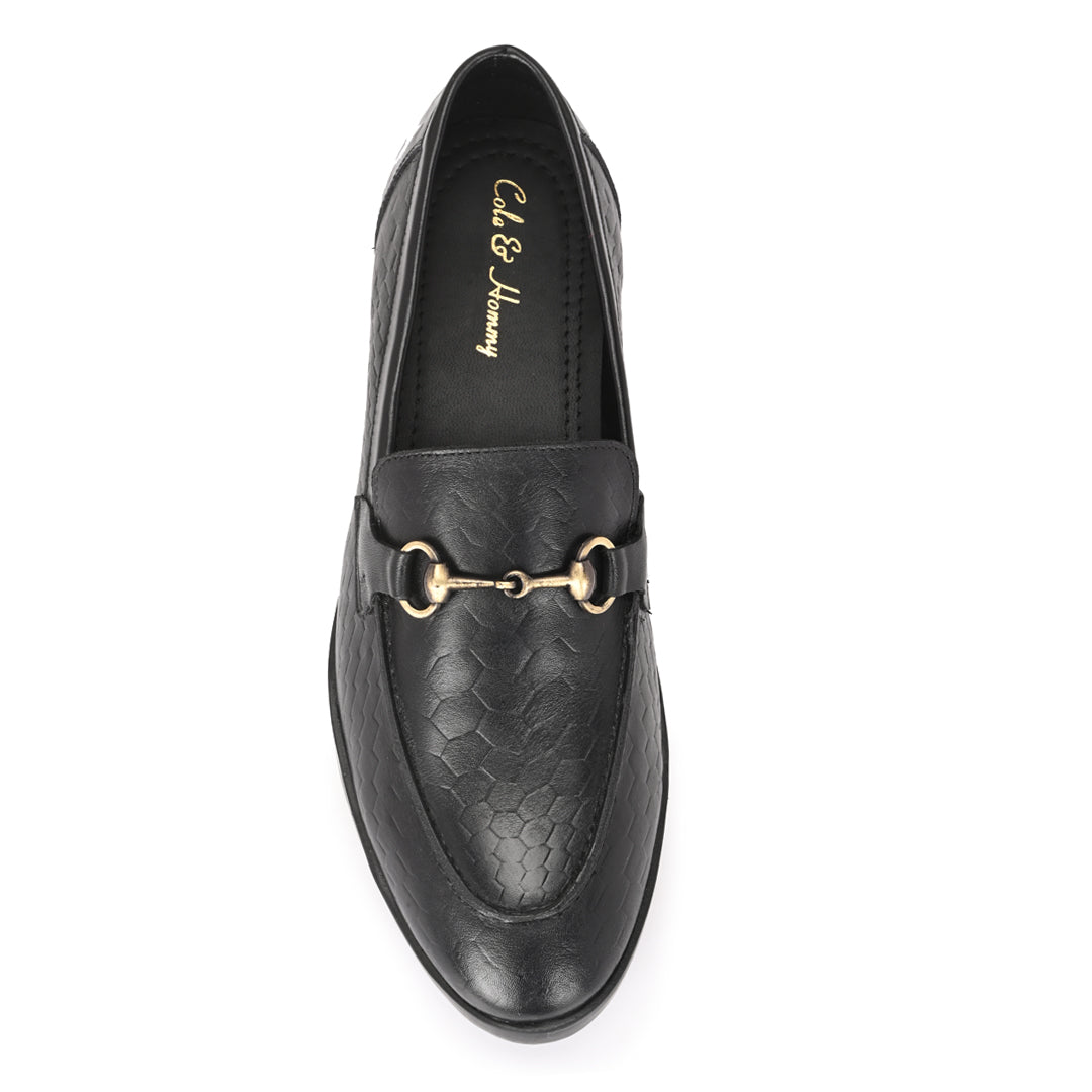 Black Crust Leather Moccasins for Men
