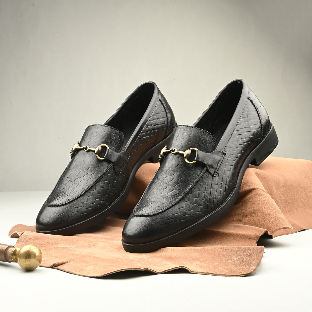 Black Crust Leather Moccasins for Men