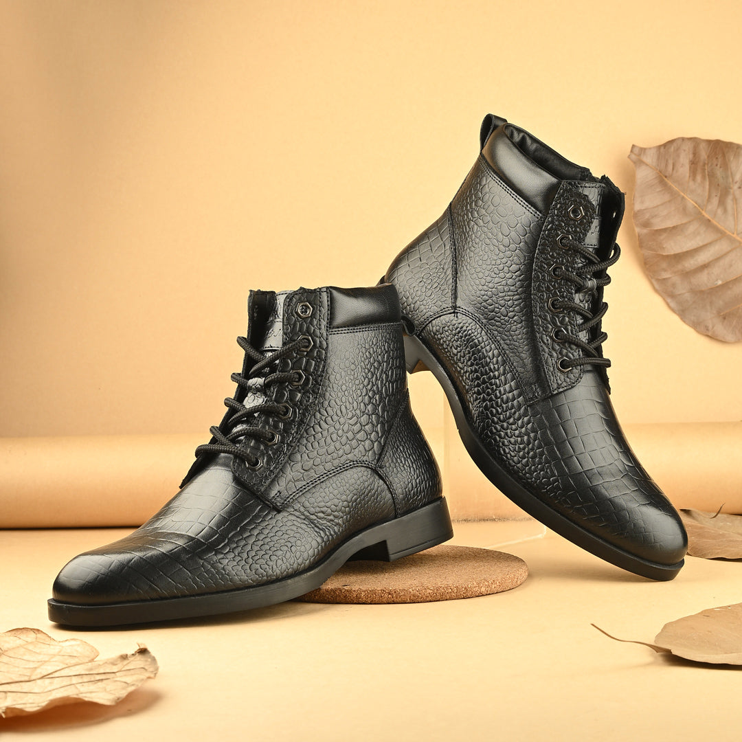 Stylish Black Crust Leather Men's Chelsea Boots