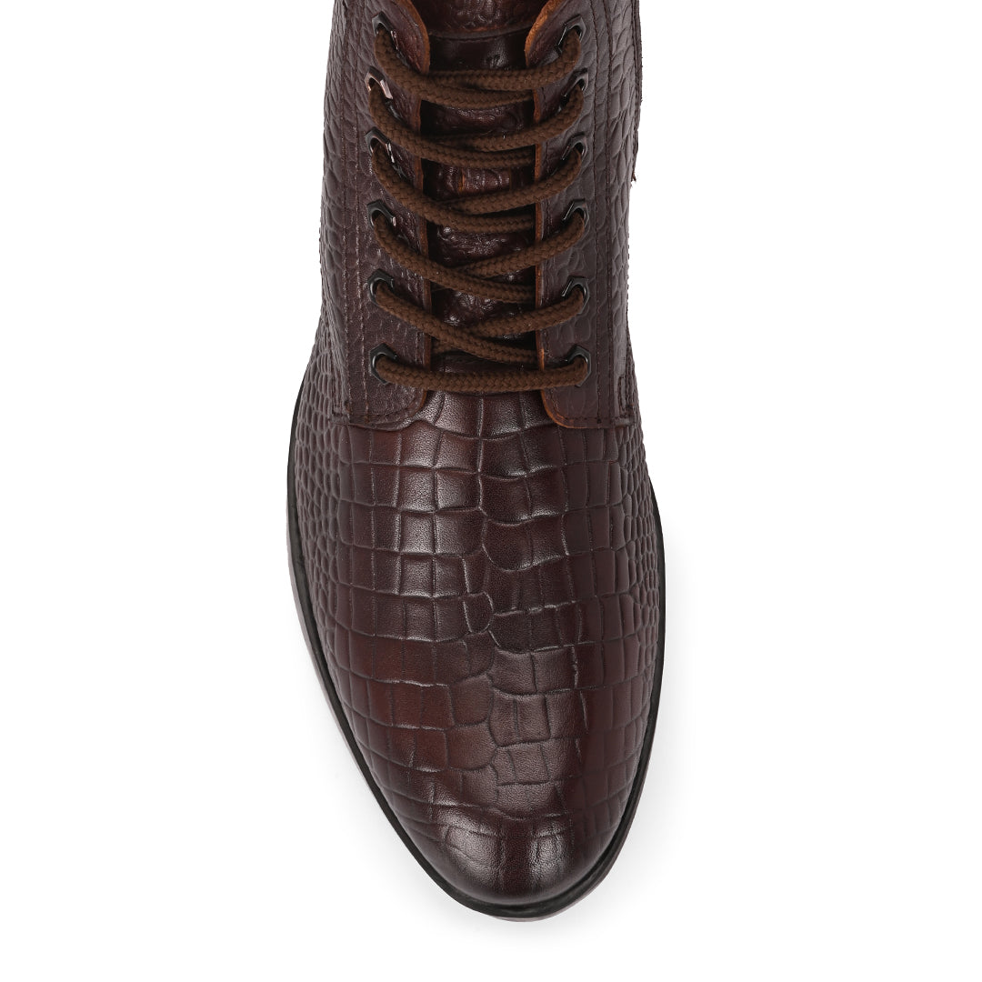 Brown Crocodile Leather Men's Ankle Boots