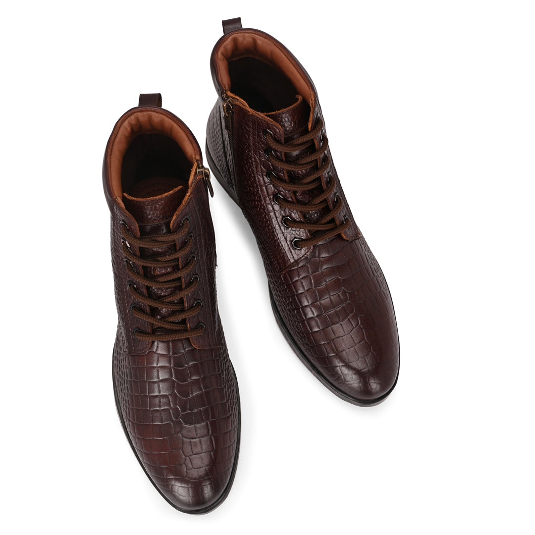 Brown Crocodile Leather Men's Ankle Boots
