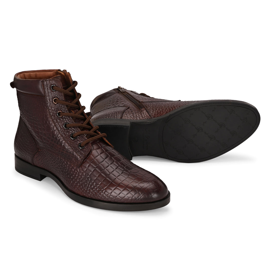 Brown Crocodile Leather Men's Ankle Boots