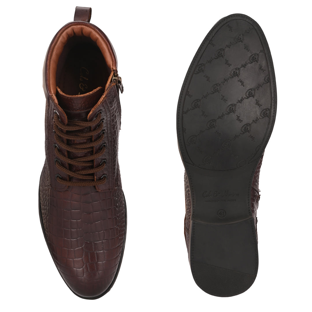 Brown Crocodile Leather Men's Ankle Boots