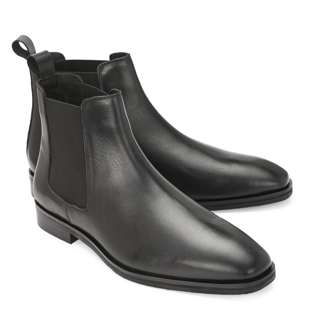 Handmade Crust Leather Black Chelsea Boots