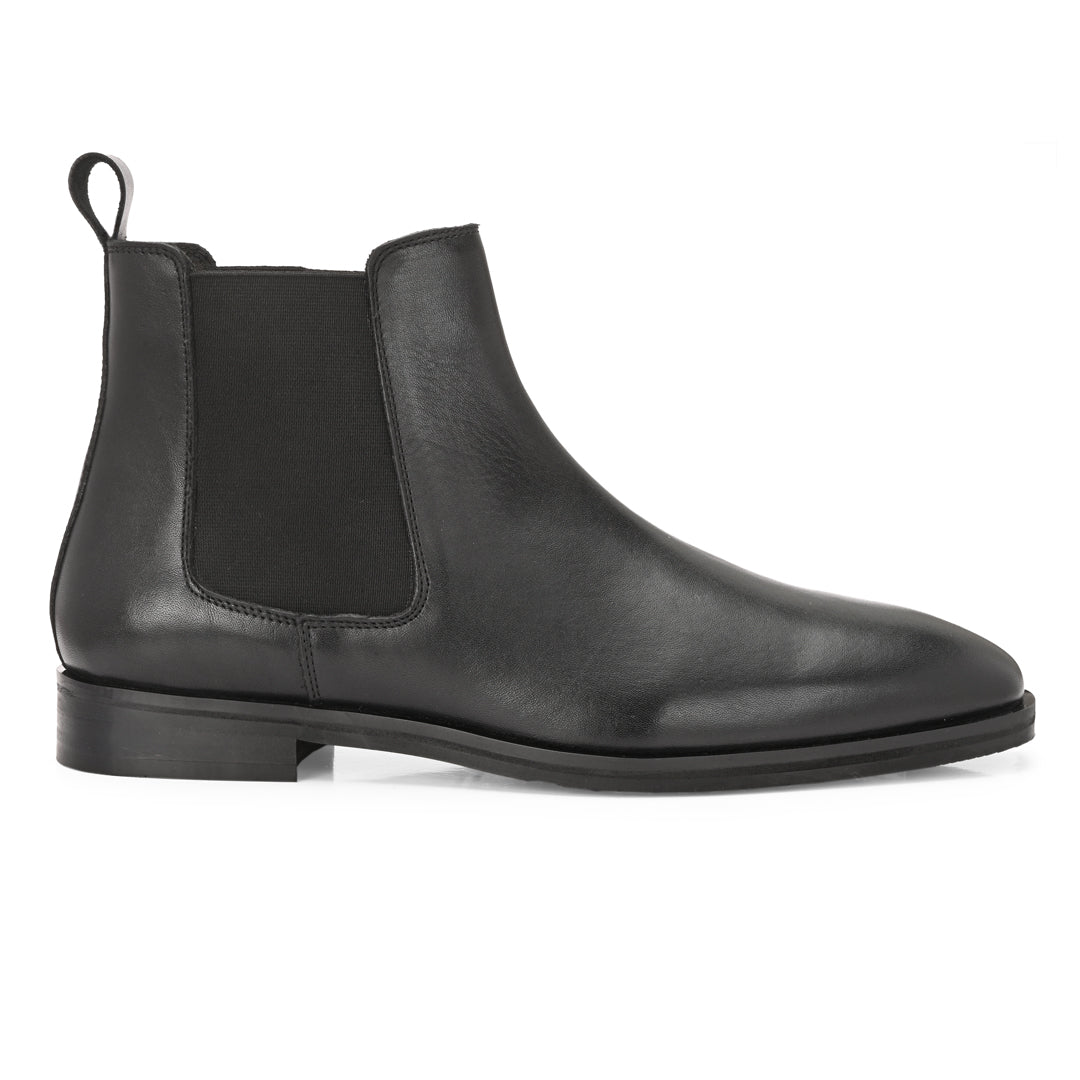 Handmade Crust Leather Black Chelsea Boots