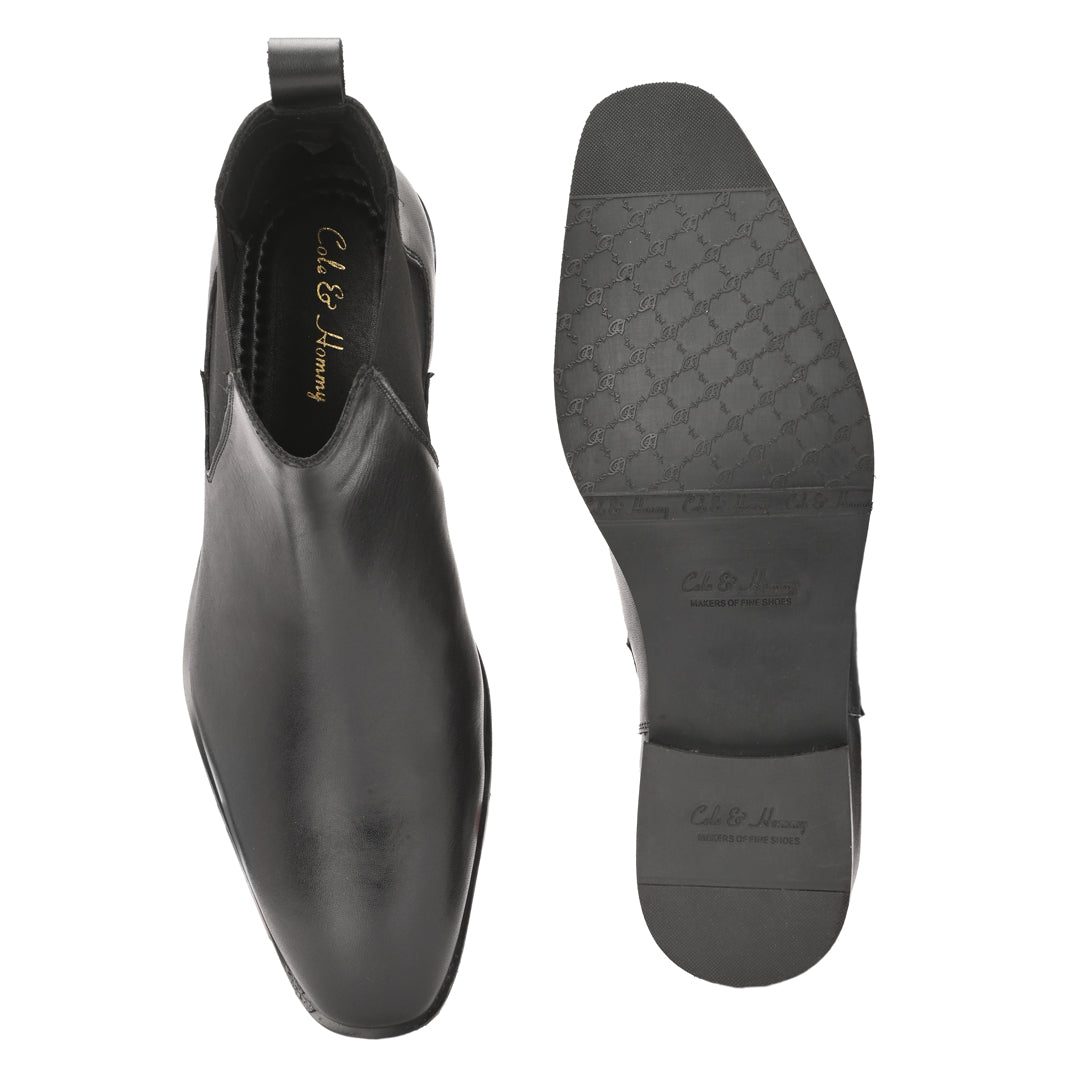 Handmade Crust Leather Black Chelsea Boots