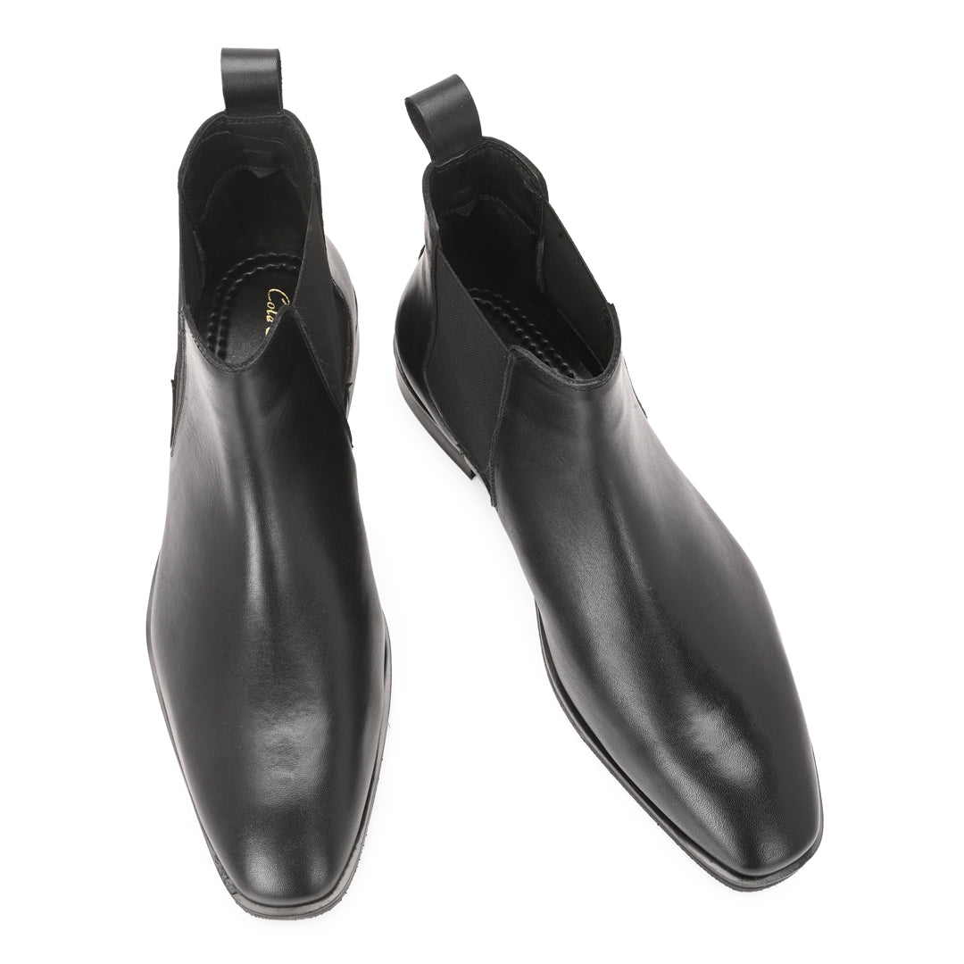 Handmade Crust Leather Black Chelsea Boots