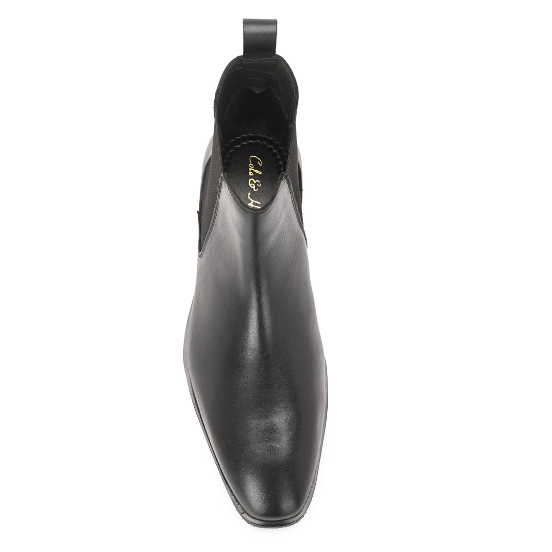 Handmade Crust Leather Black Chelsea Boots