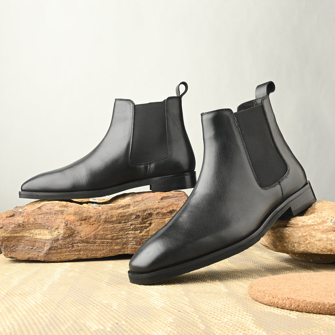 Handmade Crust Leather Black Chelsea Boots