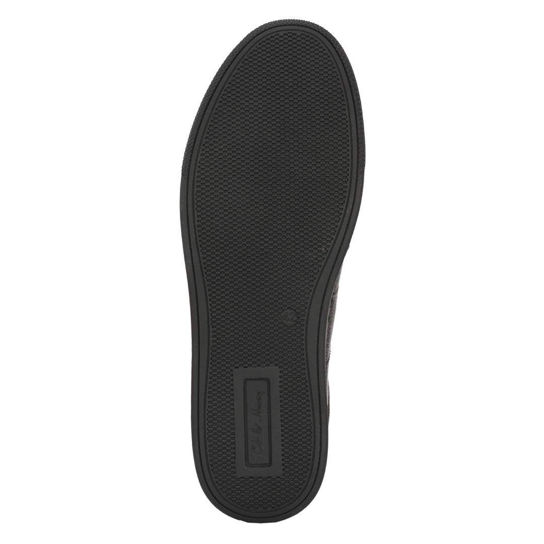 Men's Black Leather Casual Sneakers with Side Zipper and Lace-Up Design