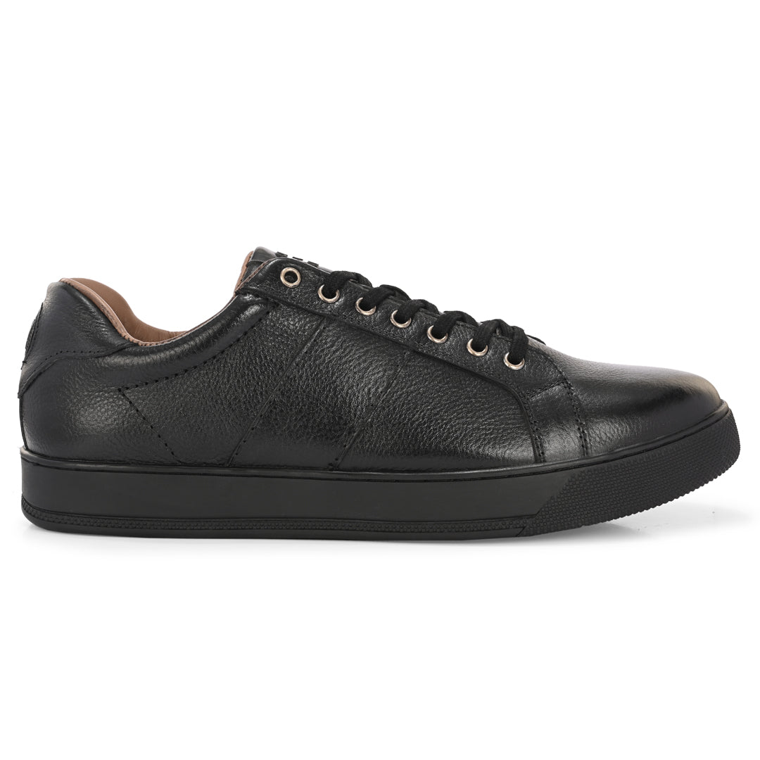 Sleek Black Leather Lace-Up Sneakers for Men