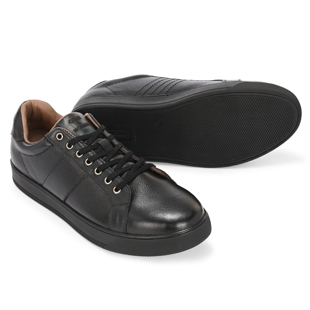 Sleek Black Leather Lace-Up Sneakers for Men