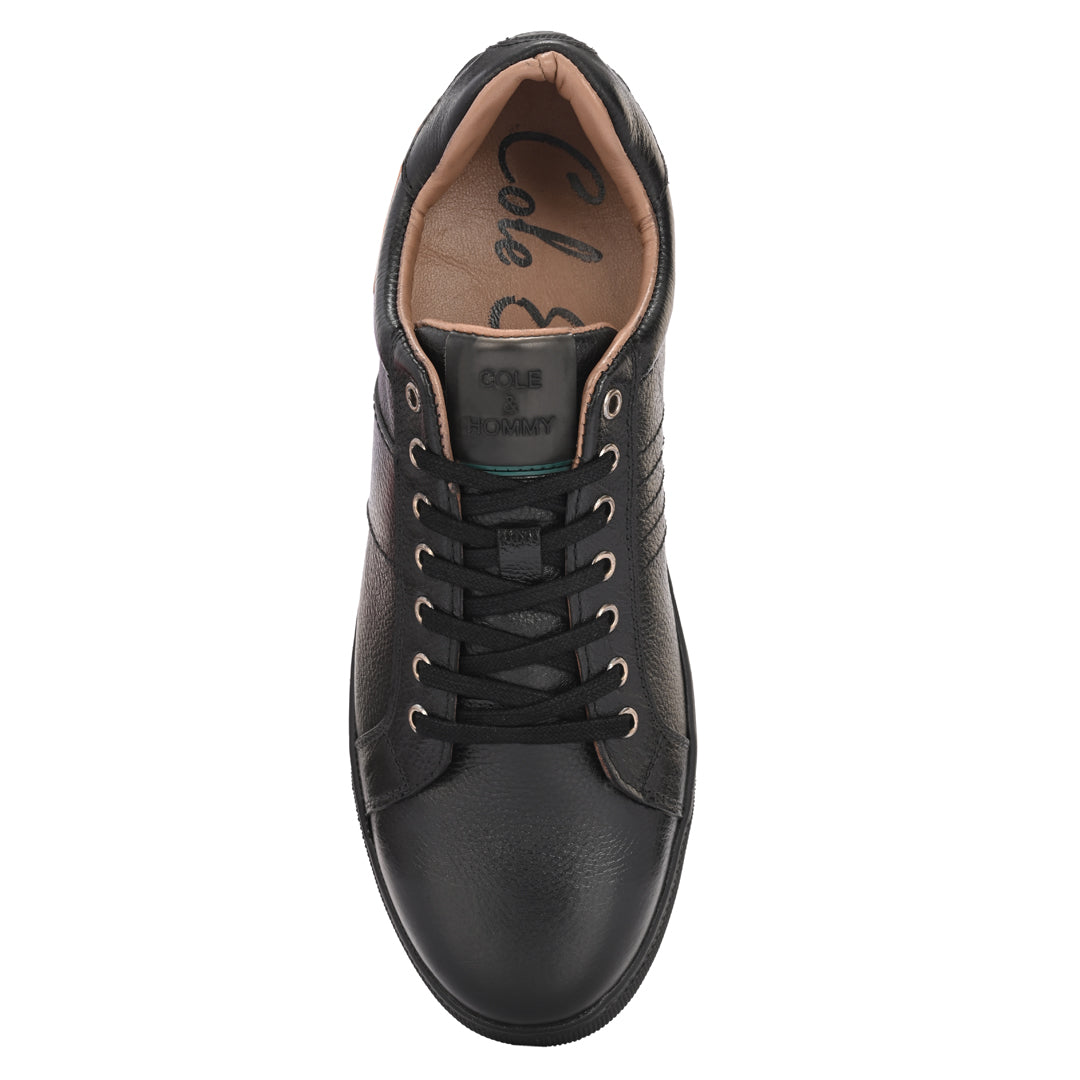 Sleek Black Leather Lace-Up Sneakers for Men