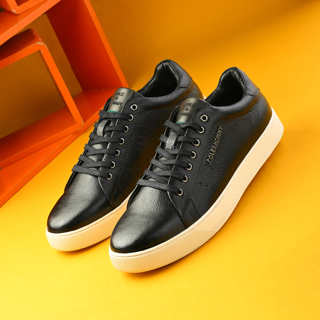 Premium Casual Black Leather Sneakers for Men