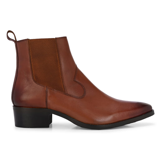 Tan Cuban Heel Handmade Leather Chelsea Boots for Men