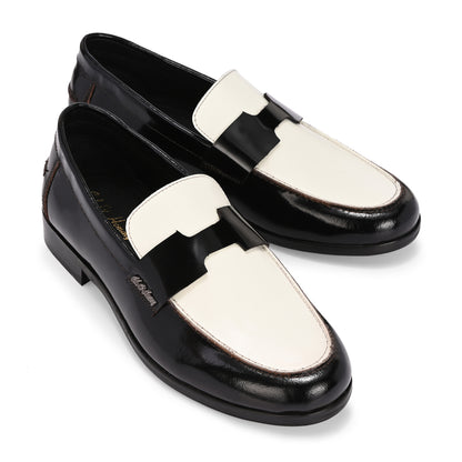 Black & White Patent Leather Handmade Bally Loafer