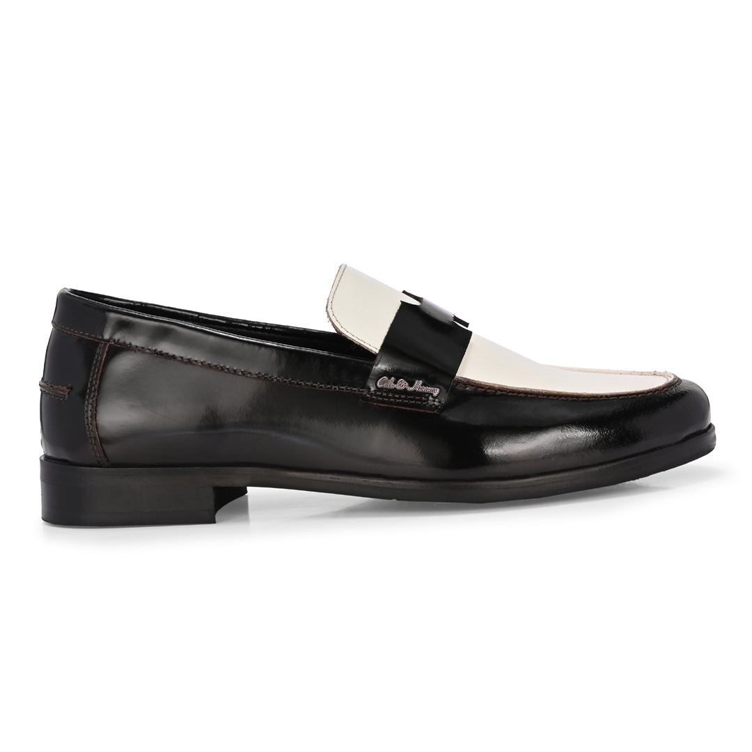 Black & White Patent Leather Handmade Bally Loafer