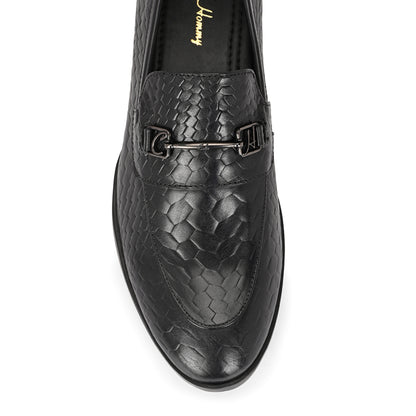 Black Crust Printed Leather Loafer for Men