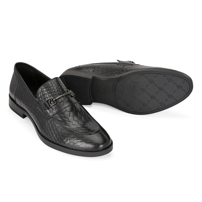 Black Crust Printed Leather Loafer for Men