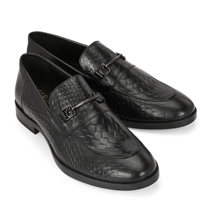Black Crust Printed Leather Loafer for Men