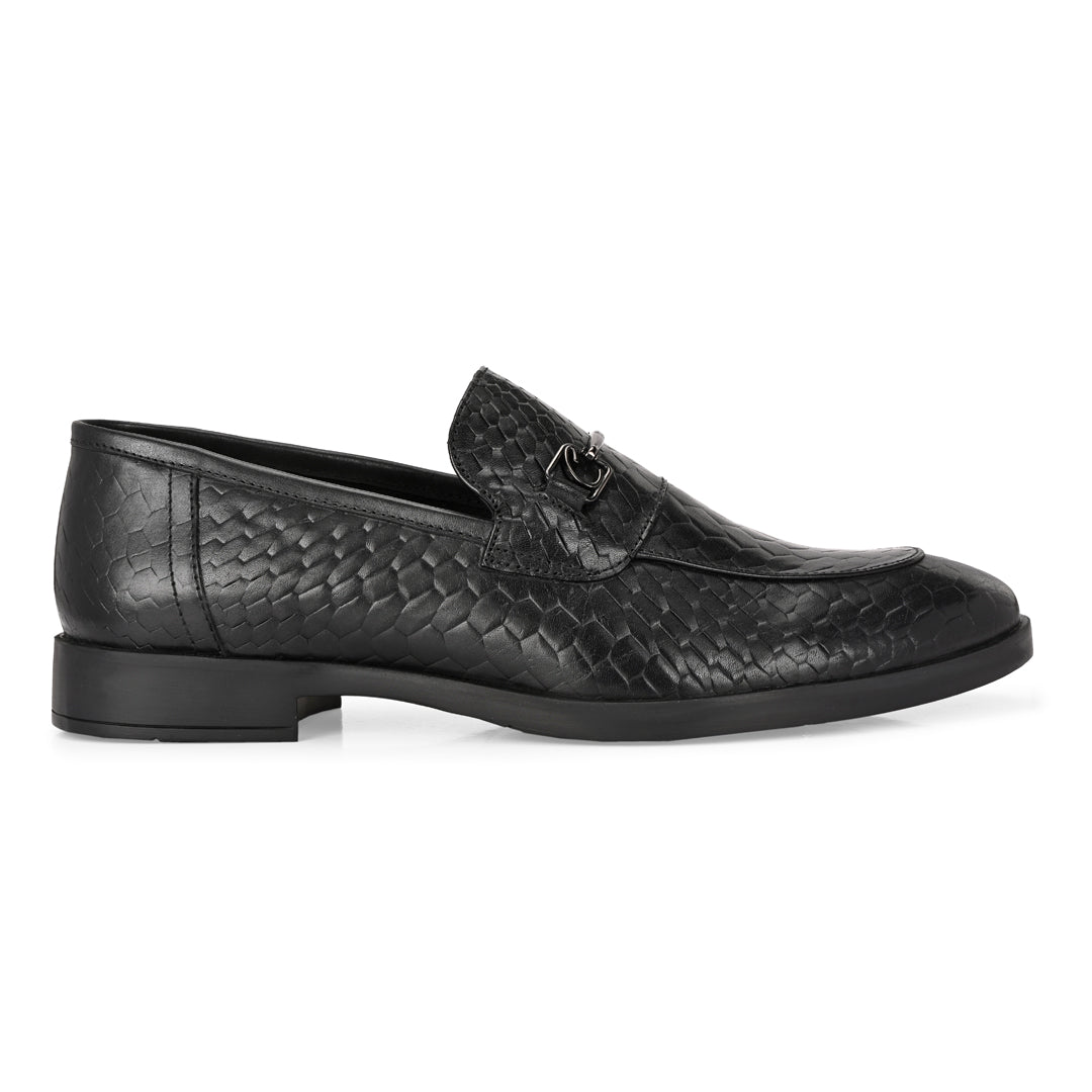 Black Crust Printed Leather Loafer for Men