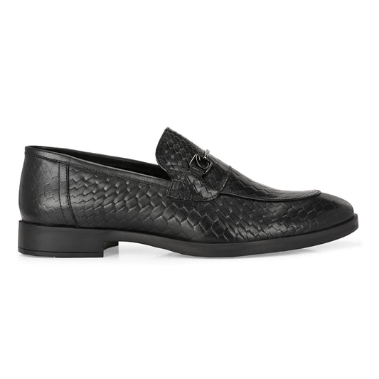 Black Crust Printed Leather Loafer for Men