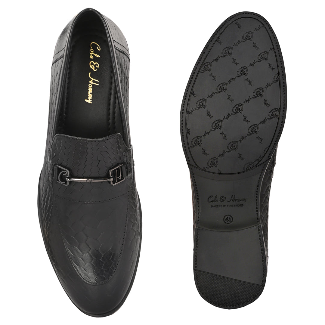 Black Crust Printed Leather Loafer for Men