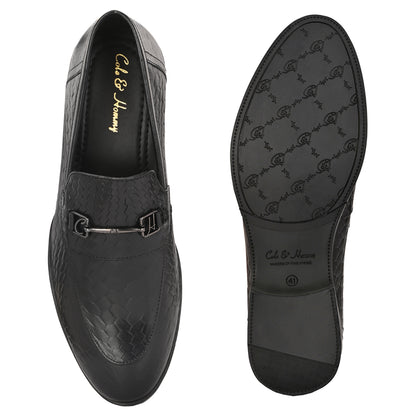Black Crust Printed Leather Loafer for Men