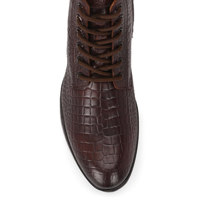 Brown Crocodile Leather Men's Ankle Boots