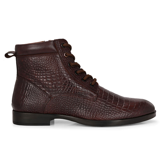 Brown Crocodile Leather Men's Ankle Boots