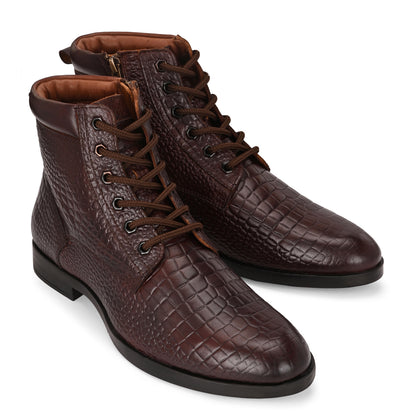 Brown Crocodile Leather Men's Ankle Boots