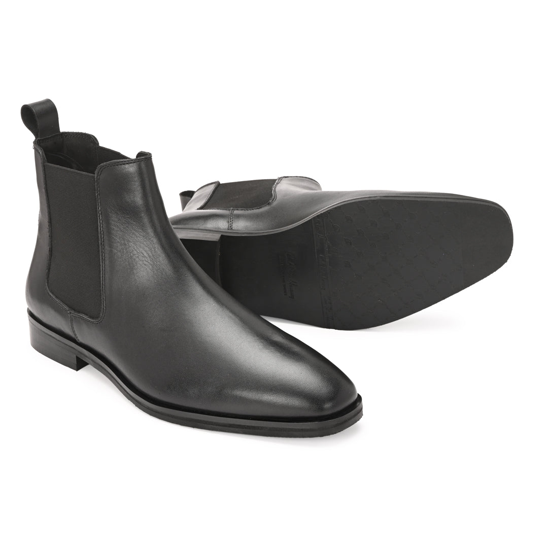 Handmade Crust Leather Black Chelsea Boots