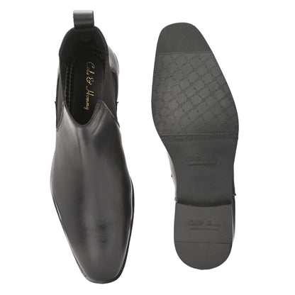 Handmade Crust Leather Black Chelsea Boots