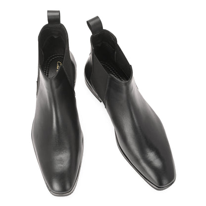 Handmade Crust Leather Black Chelsea Boots